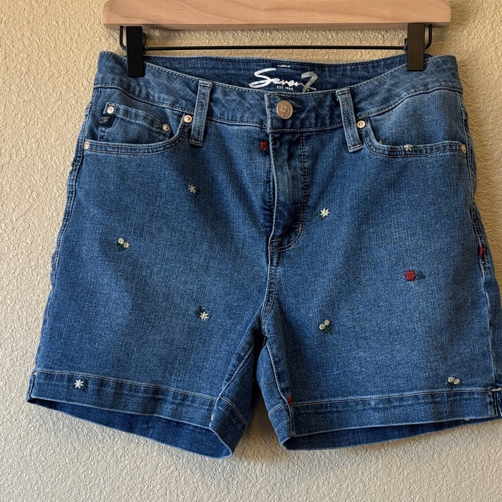 Seven7 Denim Shorts with Floral Accents